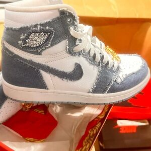 Jordan retro 1 high top Denim and White Sneakers